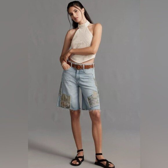 NWT Size 27-The Adi Patchwork Relaxed Cotton Bermuda Shorts Pilcro (NWT US$118) - Picture 5 of 16